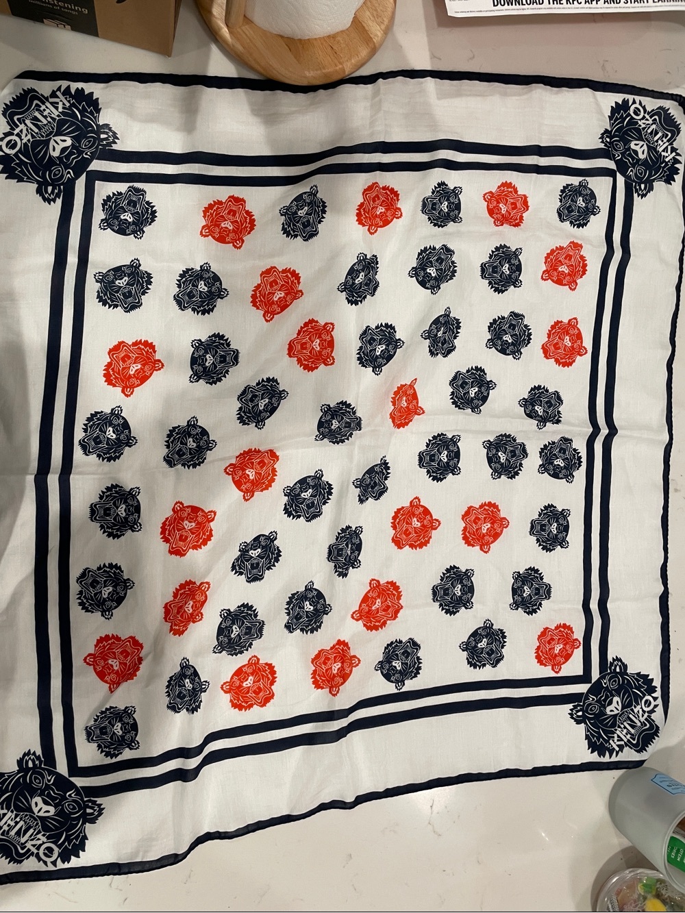 Kenzo Tiger Floral Print Square Scarf in Navy & Red